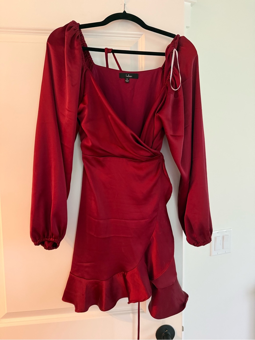 Lulu's Deep Red Satin Wrap Mini Dress